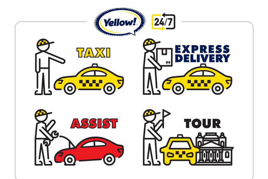 Download Free Express Services Yellow Taxi PSD Mockup Template